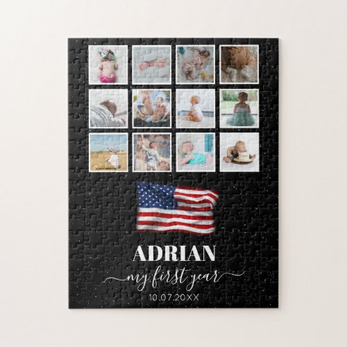 American Flag Baby First Year Photo Collage Jigsaw Puzzle
