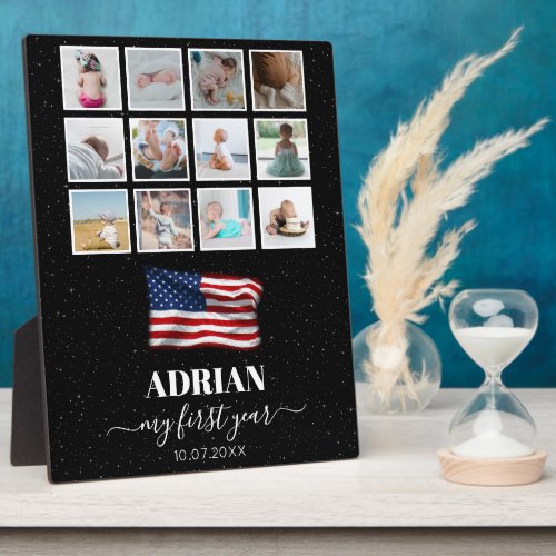 American Flag Baby First Year Photo Collage Plaque