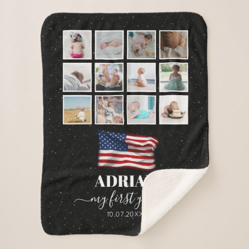 American Flag Baby First Year Photo Collage Sherpa Blanket