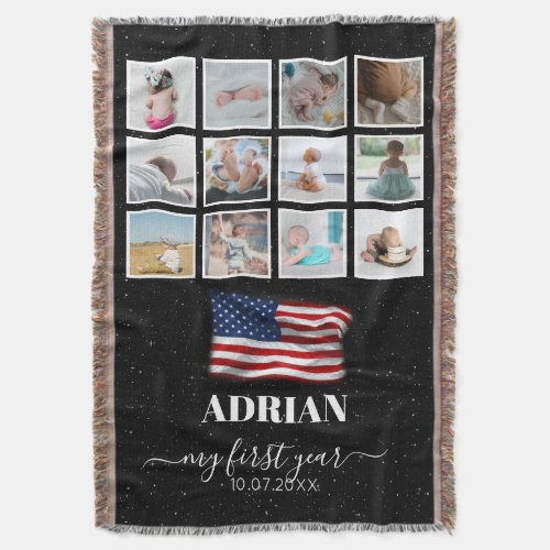 American Flag Baby First Year Photo Collage Throw Blanket
