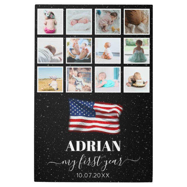 American Flag Baby's First Year Photo Collage  Metal Print (Front)