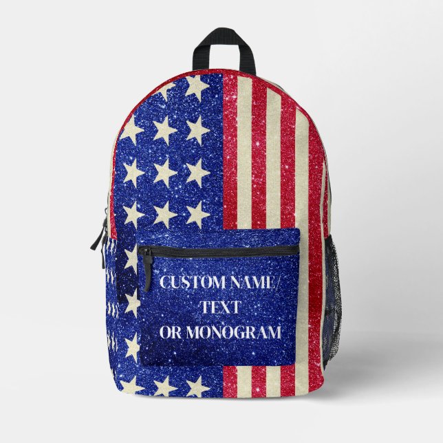 American Flag Backpack - Personalized Glitter Name (Front)