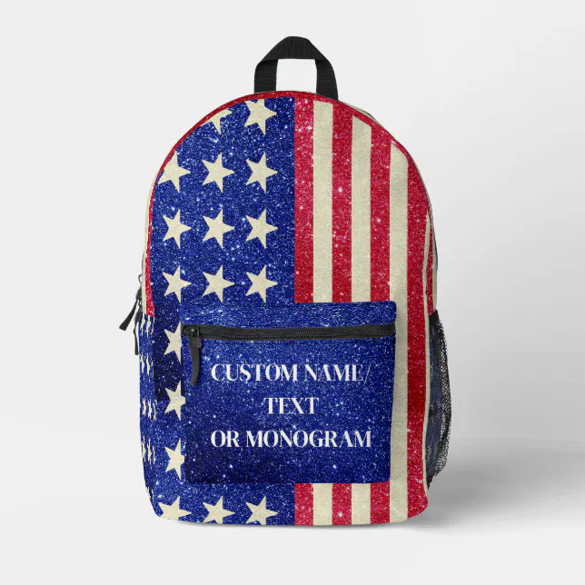 American Flag Backpack - Personalized Glitter Name | Zazzle