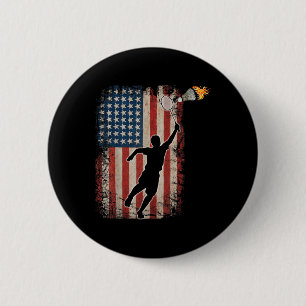 American Flag Badminton Shuttle Art Sports  Button