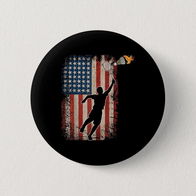 American Flag Badminton Shuttle Art Sports  Button (Front)