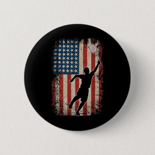 American Flag Badminton Shuttle Art Sports Button