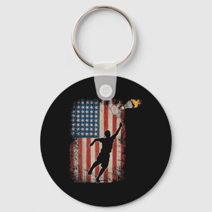 American Flag Badminton Shuttle Art Sports Keychain