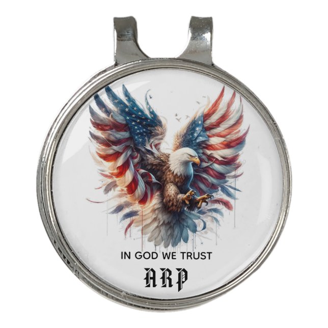 *~* American Flag Bald Eagle AP16 Initials Golfer Golf Hat Clip (Front)
