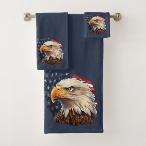 American Flag Bald Eagle Bath Towel Set