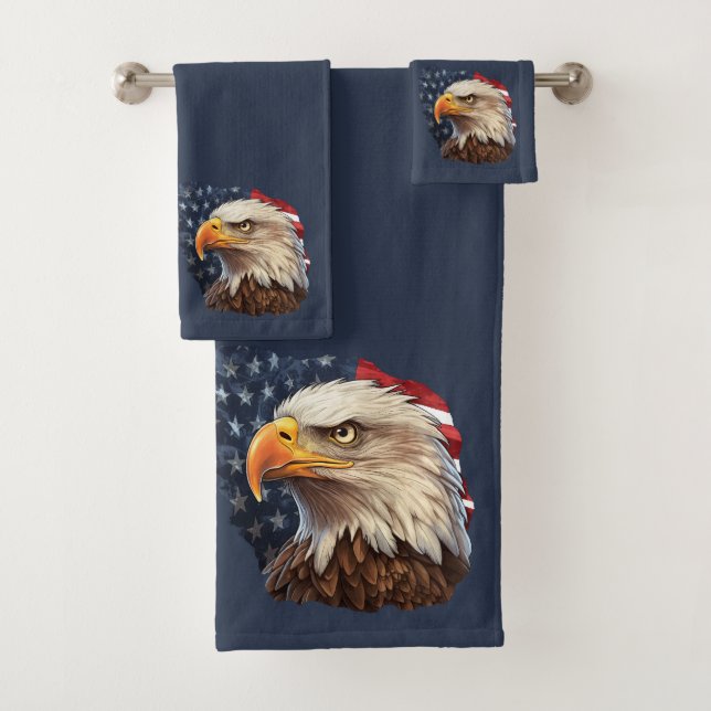 American Flag Bald Eagle Bath Towel Set (Insitu)