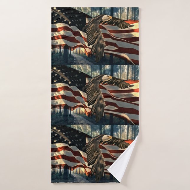 American Flag Bald Eagle Bath Towel Set (Bath Towel)
