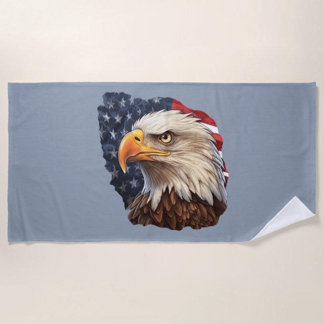 American Flag Bald Eagle Beach Towel (Front)