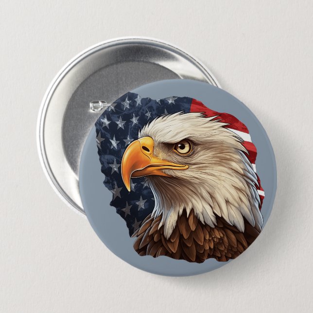 American Flag Bald Eagle Button (Front & Back)