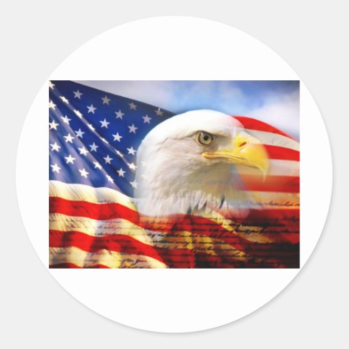 American Flag Bald Eagle Classic Round Sticker