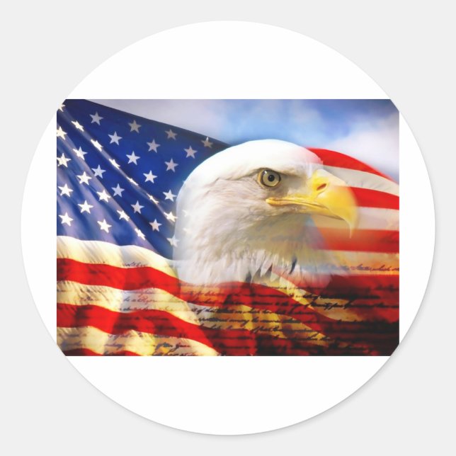 American Flag Bald Eagle Classic Round Sticker (Front)