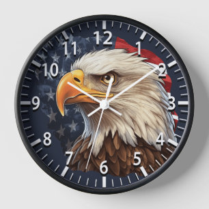 American Flag Bald Eagle Clock