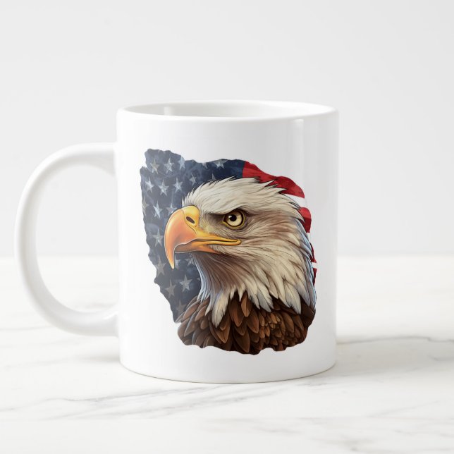 American Flag Bald Eagle Giant Coffee Mug (Left)