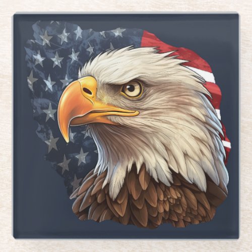 American Flag Bald Eagle Glass Coaster
