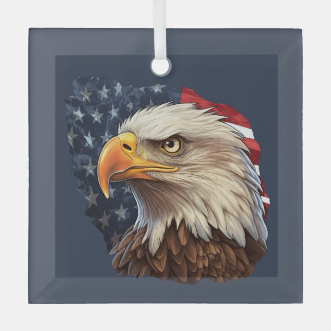 American Flag Bald Eagle Glass Ornament (Front)