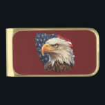 American Flag Bald Eagle Gold Finish Money Clip<br><div class="desc">Showcase your patriotism with our stunning American Flag Patriotic Eagle design, featuring the majestic bald eagle set against a backdrop of the iconic American flag. This captivating imagery embodies the spirit of freedom and pride, making it the perfect symbol to display on a wide range of products. Whether you're looking...</div>