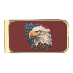 American Flag Bald Eagle Gold Finish Money Clip