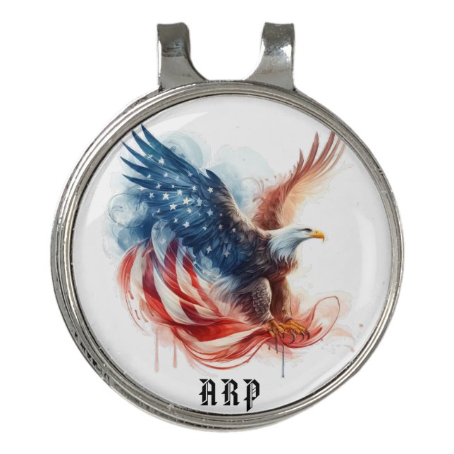 *~*American Flag Bald Eagle GOLF AP16  Initials Hat Clip (Front)