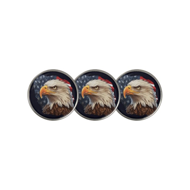 American Flag Bald Eagle Golf Ball Marker (3 Up)