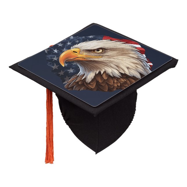 American Flag Bald Eagle Graduation Cap Topper (Angled)