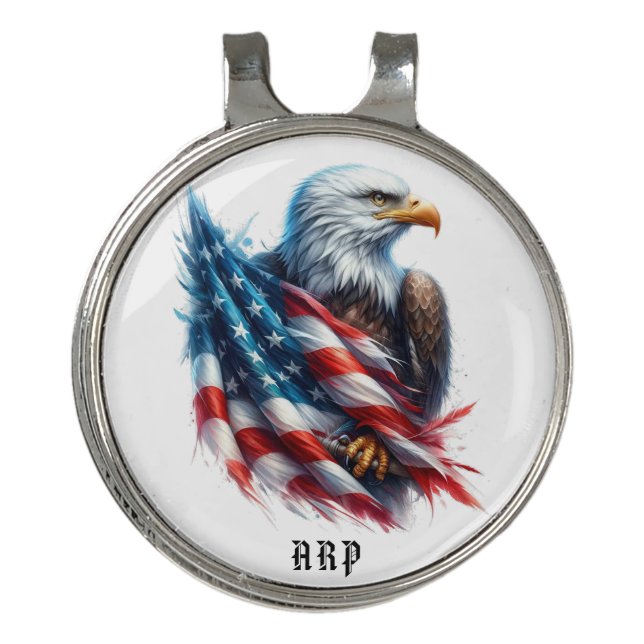 *~* American Flag Bald Eagle Initials AP16 USA Golf Hat Clip (Front)
