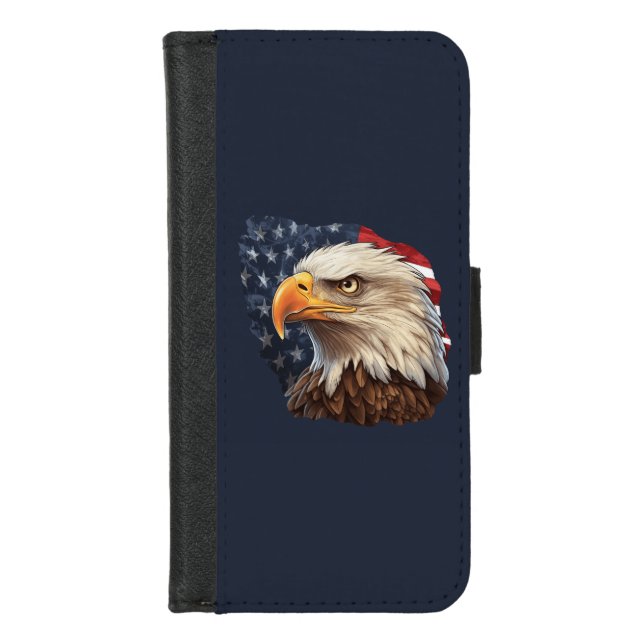 American Flag Bald Eagle iPhone Wallet Case (Front)