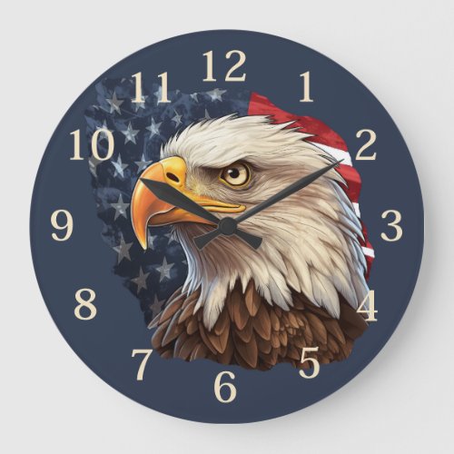 American Flag Bald Eagle Large Clock