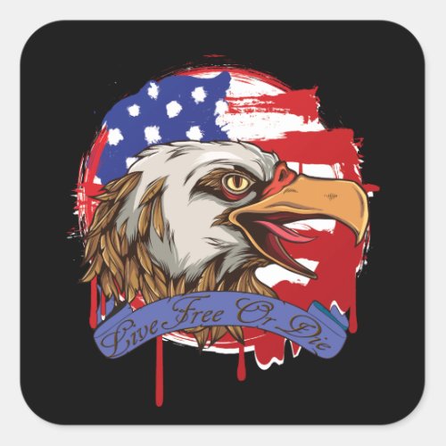 American Flag Bald Eagle Live Free Or Die Square Sticker