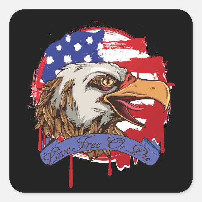 American Flag Bald Eagle Live Free Or Die Square Sticker (Front)