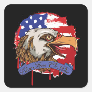American Flag Bald Eagle Live Free Or Die Square Sticker