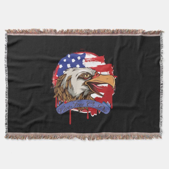 American Flag Bald Eagle Live Free Or Die Throw Blanket (Front)