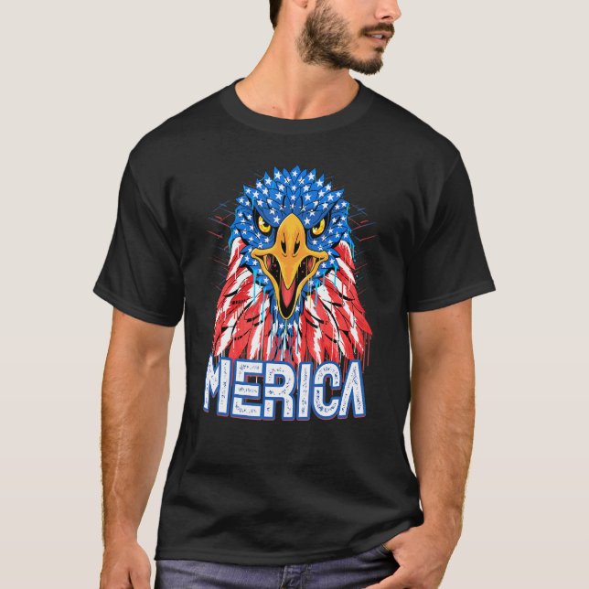 American Flag Bald Eagle Mullet 4th Of July Merica T-Shirt (Front)