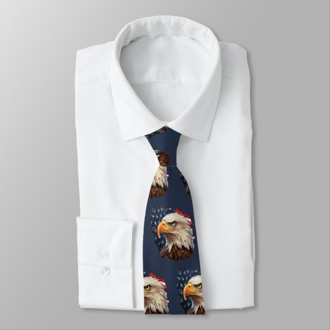 American Flag Bald Eagle Neck Tie (Tied)