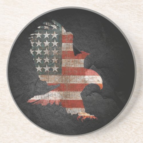 American Flag Bald Eagle on Black Rock Coaster