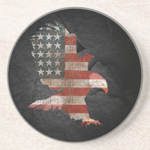 American Flag Bald Eagle on Black Rock Coaster