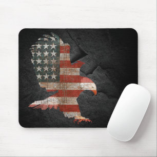 American Flag Bald Eagle on Black Rock  Mouse Pad