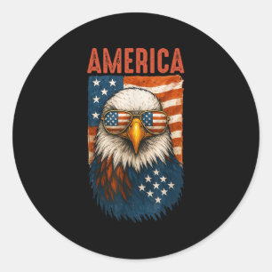 American Flag Bald Eagle Patriotic 4th Of July Usa Classic Round Sticker
