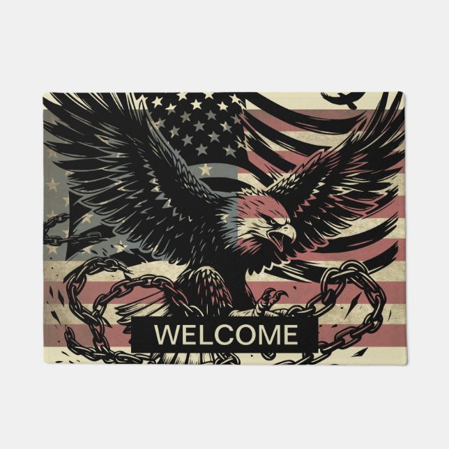American Flag Bald Eagle Patriotic Door Mat (Front)
