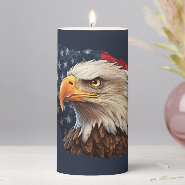 American Flag Bald Eagle Pillar Candle (In Situ)