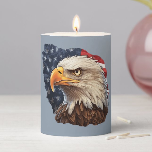 American Flag Bald Eagle Pillar Candle (In Situ)