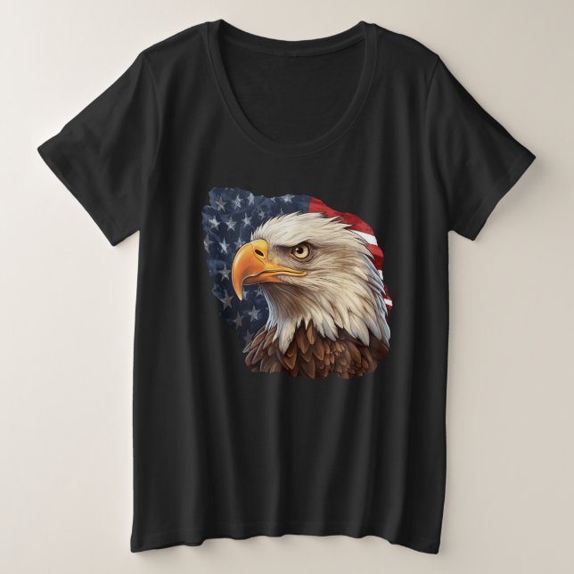 American Flag Bald Eagle Plus Size T-Shirt (Design Front)