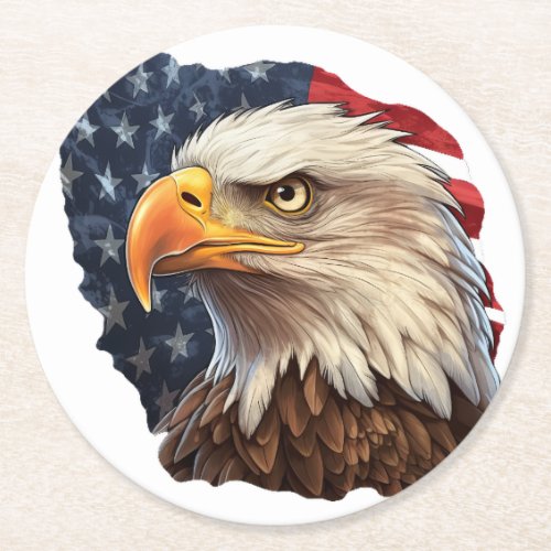 American Flag Bald Eagle Round Paper Coaster