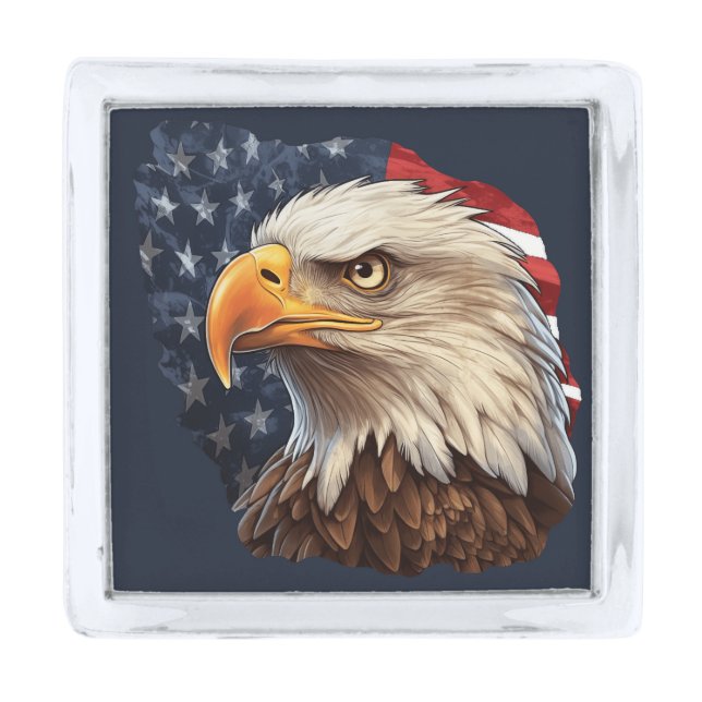 American Flag Bald Eagle Silver Finish Lapel Pin (Front)
