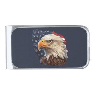 American Flag Bald Eagle Silver Finish Money Clip