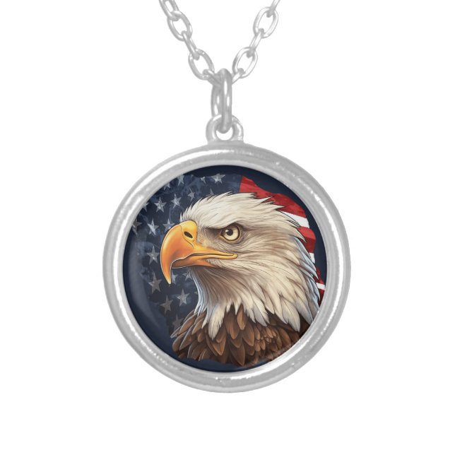 American Flag Bald Eagle Silver Plated Necklace (Front)