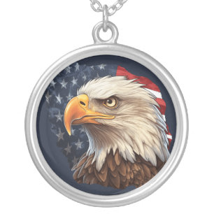 American Flag Bald Eagle Silver Plated Necklace